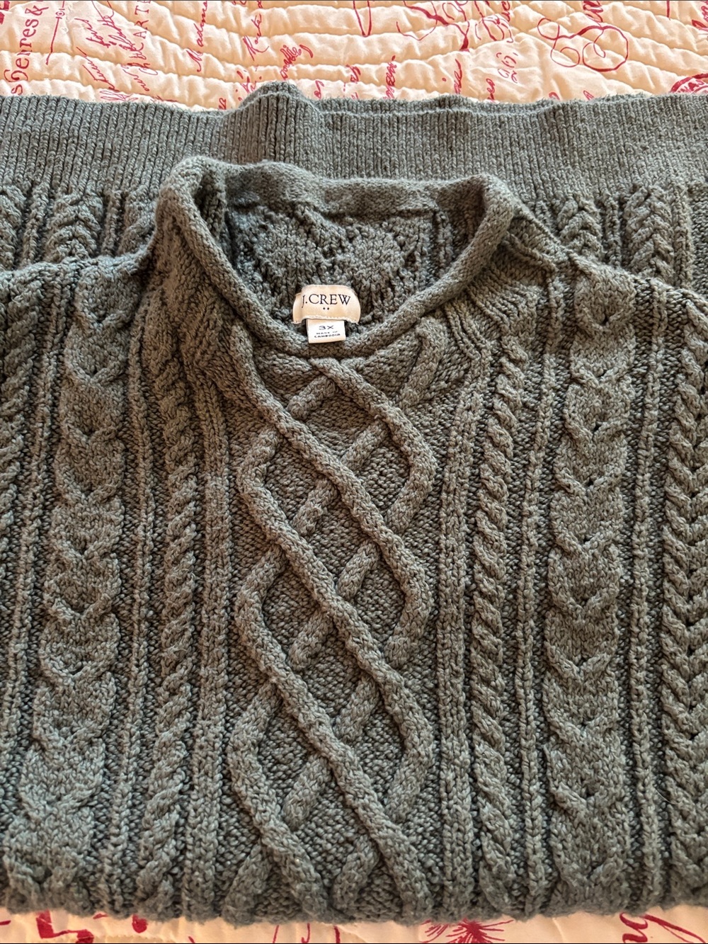 Preloved J. Crew Women’s Green Cable Knit Crewneck Sweater SZ 3X